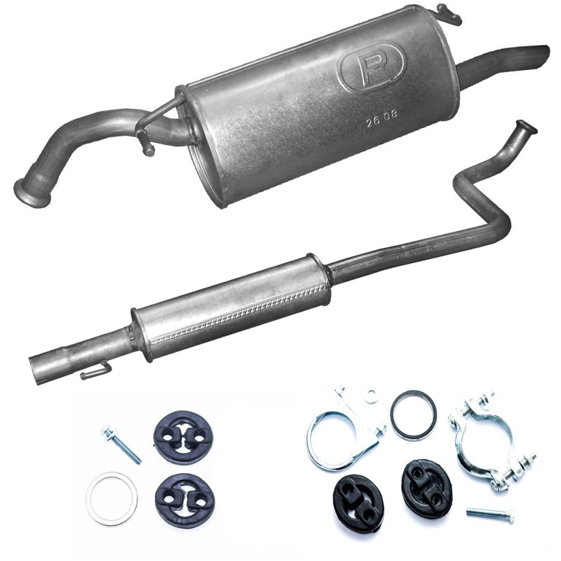 Endtopf Mitteltopf Auspuff dazu Montageset passend für Mitsubishi Colt 1.1i 1.3i